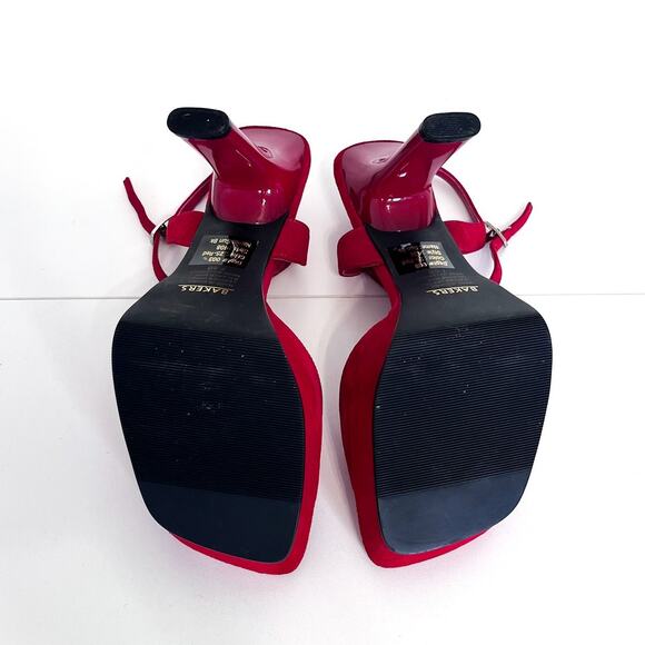 Vintage 90s Y2K Bakers Suede Heels Size 7.5B Red Platform Retro Square Open Toe - Picture 5 of 10